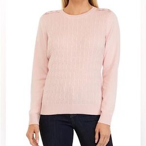 NWT Kim Rogers Sweater Cable Knit Cotton Button Detail Light Pink Size Small New